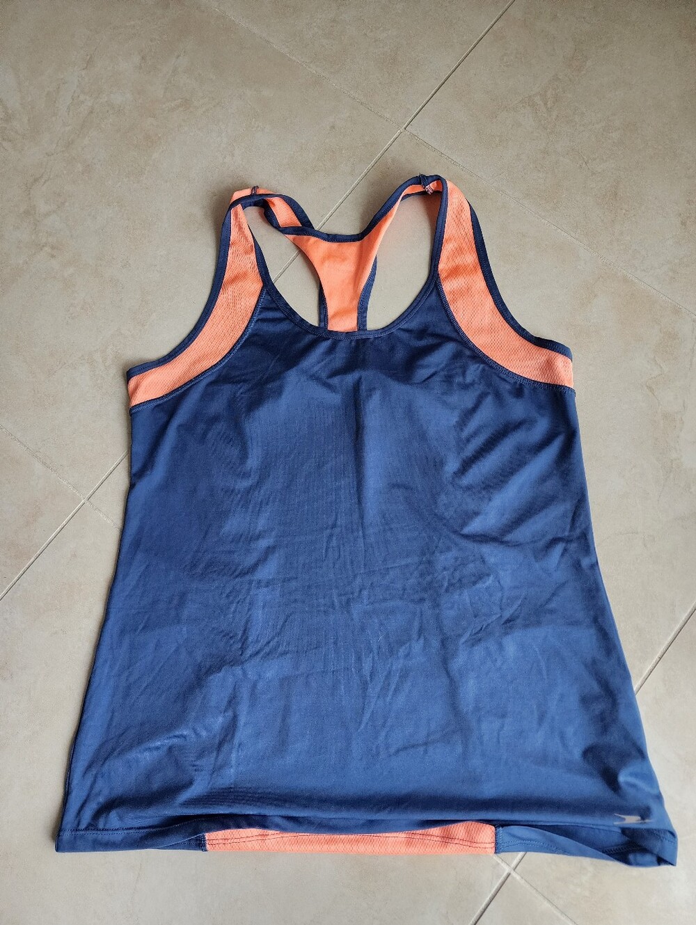 Women's Navy Muscle Tee with Coral Trim Racerback